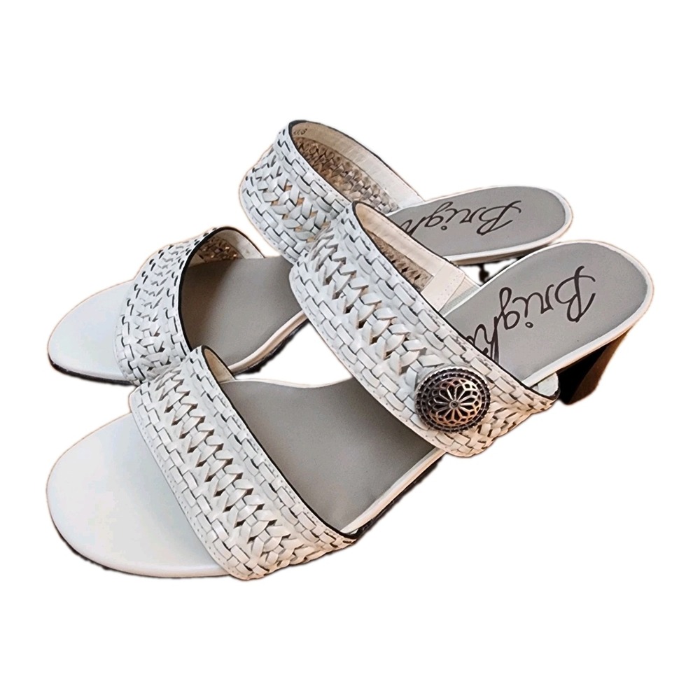 Brighton Tailor Women's Woven Cream Sandals Slip Ons Size 10 W Heel
